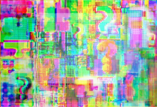 Punt Van Ondervraging Ingewikkeldheden Puzzel Glitch Kunst Met Fuzziness Concept — Stockfoto