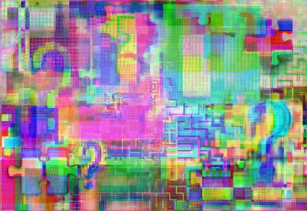 Mark Van Ondervragingen Puzzel Labyrinten Glitch Plekken Met Fuzziness Concept — Stockfoto