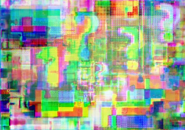 Punti Interrogativi Complessità Puzzle Nello Spazio Glitch Con Confusione Sfondo — Foto Stock