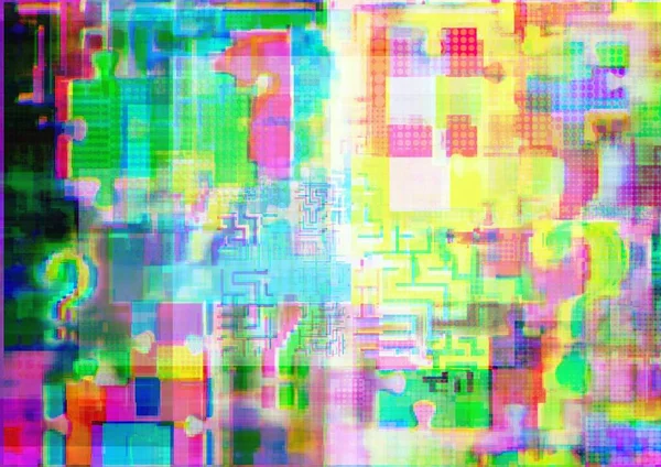 Mark Interrogations Puzzle Labyrinths Glitch Spots Fuzziness Concept Background Test — Stock Photo, Image