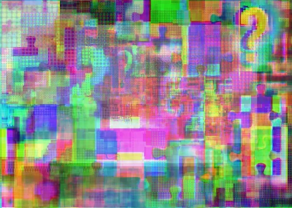 Insigne Interogare Complicații Puzzle Jigsaw Amestec Glitch Fuzziness Fundal Concept — Fotografie, imagine de stoc