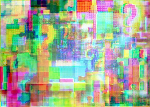 Insigne Interogare Complicații Puzzle Jigsaw Amestec Glitch Fuzziness Fundal Concept — Fotografie, imagine de stoc