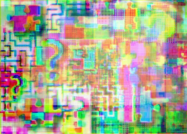 Notes Interrogations Labyrinths Puzzle Glitch Art Fuzziness Concept Background Test — Stock Photo, Image
