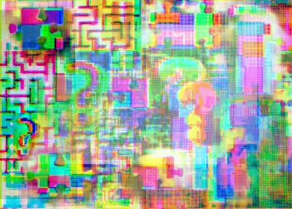Point of interrogation, intricacies and puzzle in glitch art with fuzziness, concept background for IT test, KPI, news, show, advt, understanding, company style etc