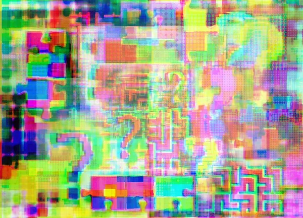 Notas Interrogatorios Laberintos Rompecabezas Arte Del Glitch Con Fuzziness Fondo — Foto de Stock