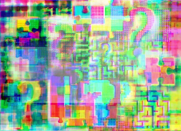 Semne Interogare Complicații Puzzle Jigsaw Spațiul Glitch Fuzziness Fundal Concept — Fotografie, imagine de stoc
