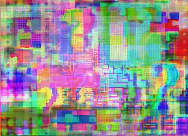 Mark Van Ondervragingen Puzzel Labyrinten Glitch Spots Met Fuzziness Concept — Stockfoto