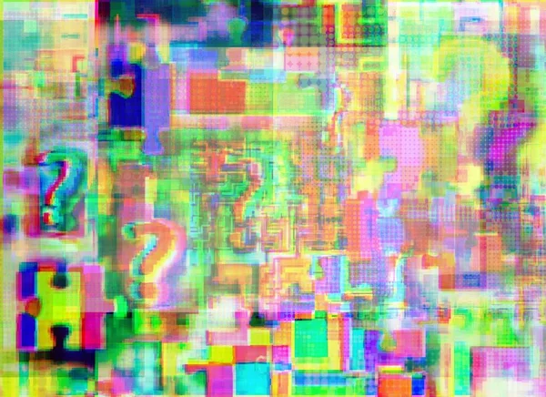 Notes Interrogations Labyrinths Puzzle Glitch Art Fuzziness Concept Background Monitor — Stock Photo, Image