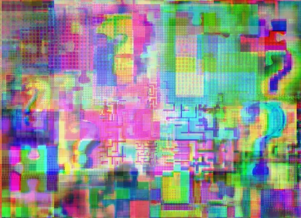 Mark Interrogations Puzzle Labyrinths Glitch Spots Fuzziness Concept Background Monitor — Stock Photo, Image