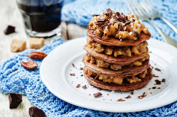 German chocolate pancakes with coconut and chocolate
