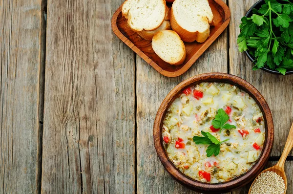 Milk soup with potatoes, quinoa and peppers — Stock Image Milk soup with potatoes, quinoa and peppers Royalty Free Stock Images