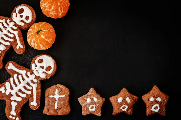 food background with cookies in the form of monsters