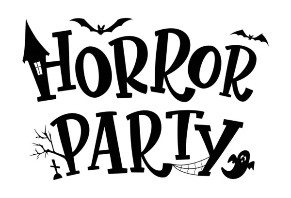 Horror Party Design Texto Ilustração Vetor Halloween Com Casa Assombrada — Vetor de Stock