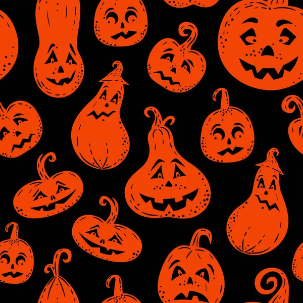Bezproblémový Vzor Pro Halloween Design Silueta Roztomilých Oranžových Halloween Dýní — Stockový vektor