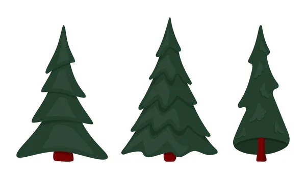 Conjunto Três Árvores Natal Isoladas Estilo Moderno Plano Coleção Árvores —  Vetores de Stock