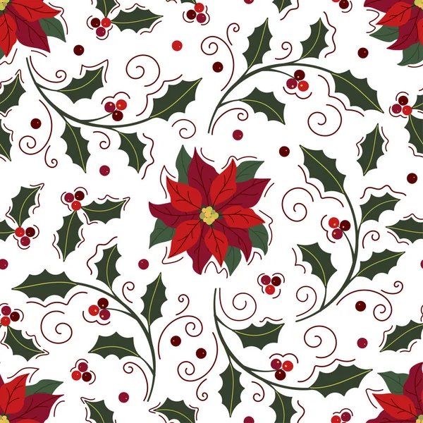 Seamless Christmas New Year Vector Pattern Red Green Color White — Stock Vector