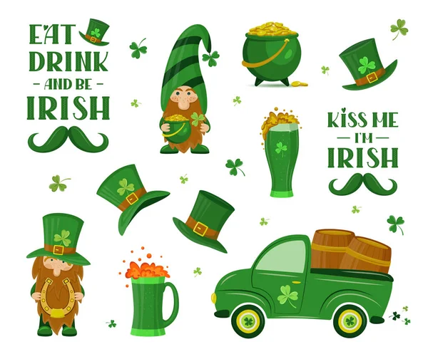 Zestaw Tradycyjnych Irlandzkich Elementów Znaków Literowych Dzień Patricka Izolowana Ilustracja — Wektor stockowy
