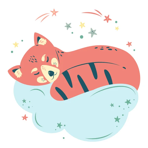 Gyermek Vektor Illusztráció Rajzfilm Stílusban Aranyos Vörös Panda Alszik Felhőn — Stock Vector
