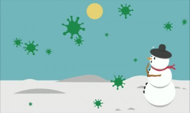 Covid 19 virüsüyle ilgili küçük bir animasyon videosu ve kar tanesi olup olmadığını merak eden bir kardan adam.