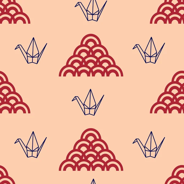 Origami kağıt kuşları ve istiridye desenli vektörsüz desen. Duvar kağıdı, hatıra defteri ve kumaş için mükemmel..