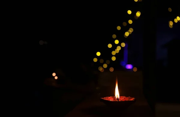 Lampes Diya Argile Colorée Scintillante Prêtes Décorer Éclairer Maison Sur — Photo