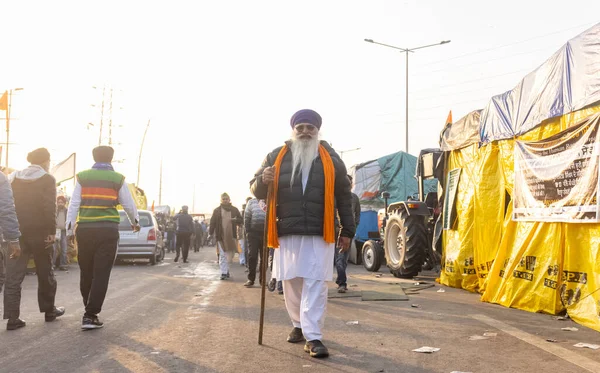 New Delhi India January 2021 Портрет Старих Сикхів Індійських Фермерів — стокове фото