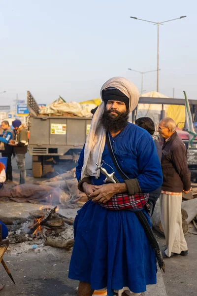 Nowe Delhi India Styczeń 2021 Portret Młodych Indyjskich Rolników Sikh — Zdjęcie stockowe