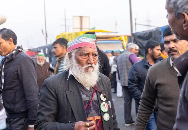 New Delhi India January 2021 Портрет Старих Сикхів Індійських Фермерів — стокове фото