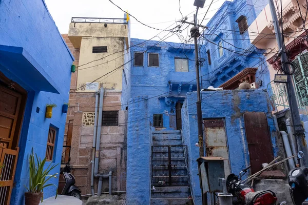 Jodhpur Rajasthan India Juli 2021 Felblauwe Kleur Straat Huizen Van — Stockfoto