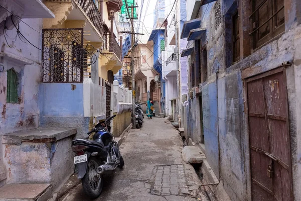 Jodhpur Rajasthan India Juli 2021 Felblauwe Kleur Straat Huizen Van — Stockfoto