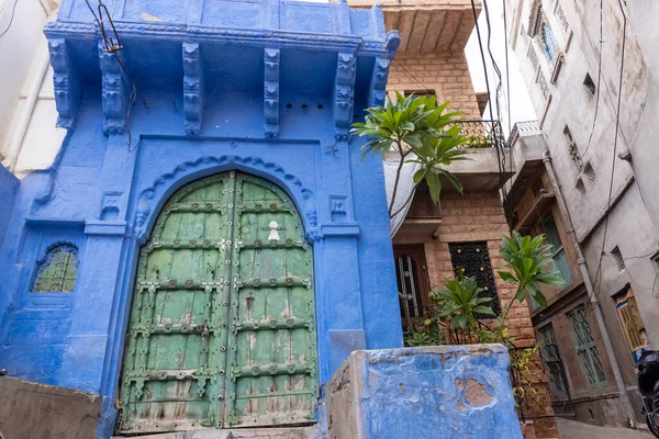 Jodhpur Rajasthan India Juli 2021 Felblauwe Kleur Straat Huizen Van — Stockfoto