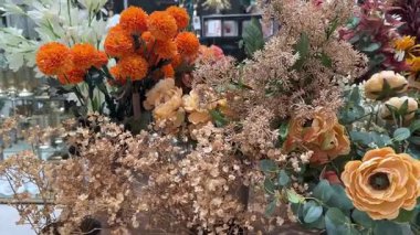 Çiçeklerin çeşitli dekoratif bileşiminin güzel manzarasını kapat