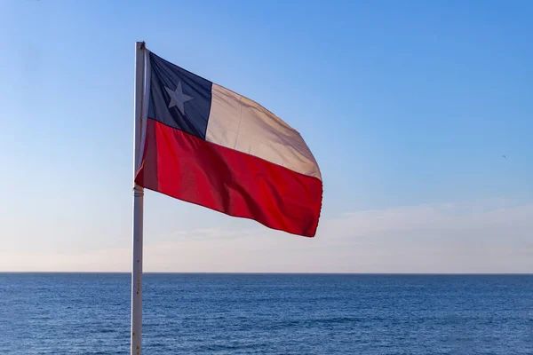 Arkasında Pasifik Okyanusu Olan Şili Bayrağı - Stok İmaj