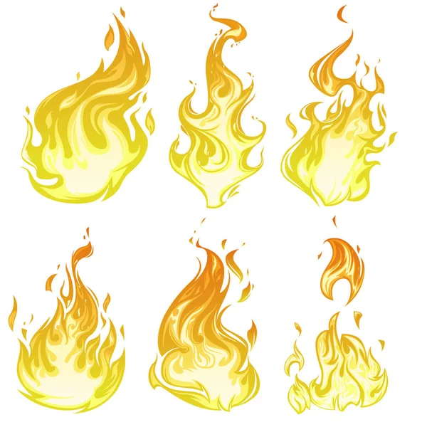 Conjunto de llama de dibujos animados y fuego ardiente — Vector de stock