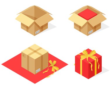 Isometric açık ve kapalı karton kutu 