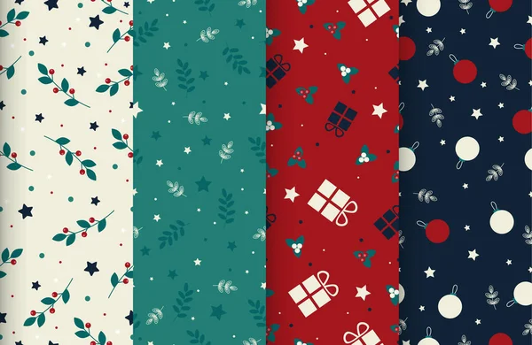 4 lindos patrones de tiempo de invierno sin costuras de Navidad — Archivo Imágenes Vectoriales