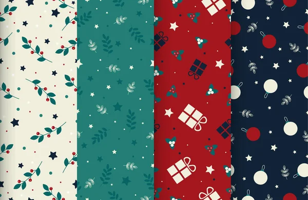 4 cute Christmas seamless winter time patterns — Stock Vector