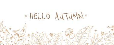 Merhaba karalama arkaplanı ve elementleri olan sonbahar