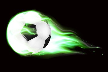 Alevli bir futbol topu uçuyor.