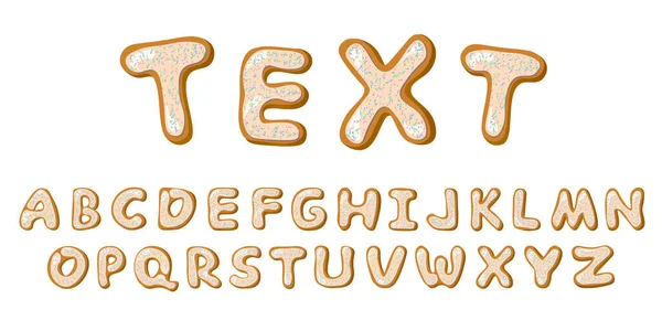 Texto e alfabeto doce de bolos de gengibre — Vetor de Stock