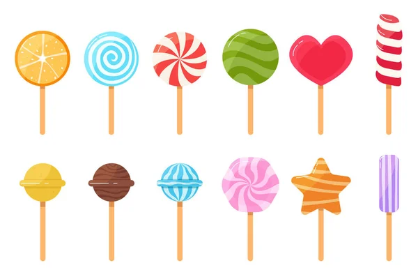 Colección de dulces en palo — Vector de stock