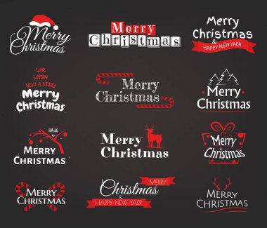 Kırmızı Noel tipografisi seti