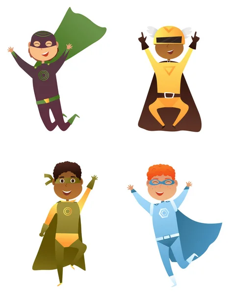 Crianças meninos vestindo super-heróis conjunto —  Vetores de Stock