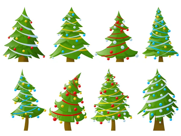 Çelenkleri olan Noel ağaçları.