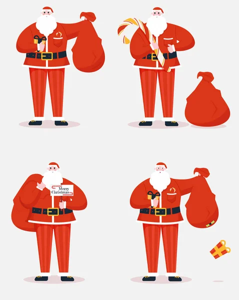 Santa Claus con regalos de bolsa — Vector de stock