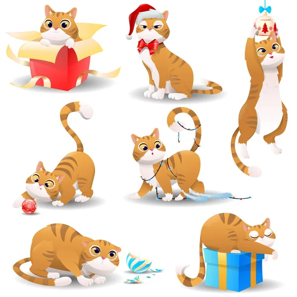 크리스마스와 새해를 위한 귀여운 고양이 — 스톡 벡터