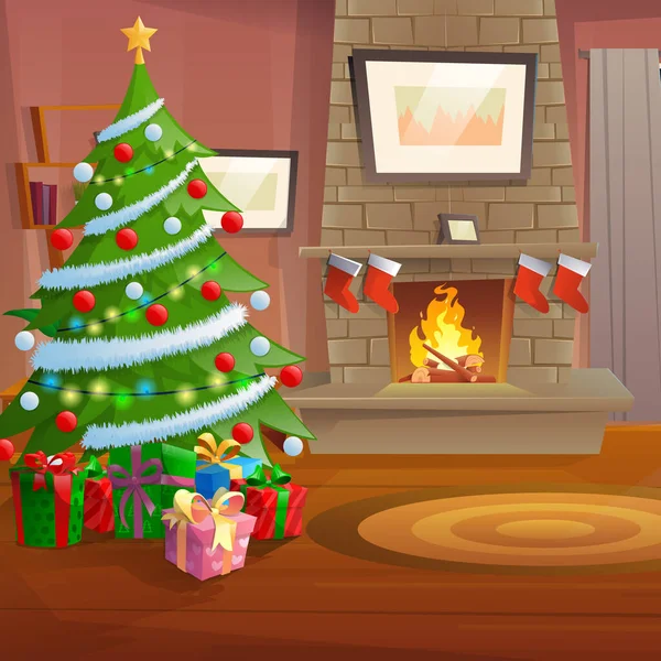 Oturma odası Noel süslemeleriyle dolu.