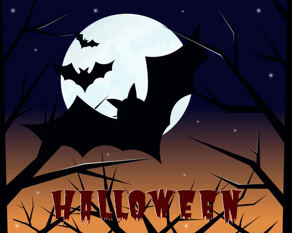 Set de murciélagos de Halloween en la luna — Vector de stock