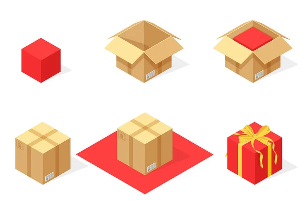 Parcel packaging isometric set — Stock Vector