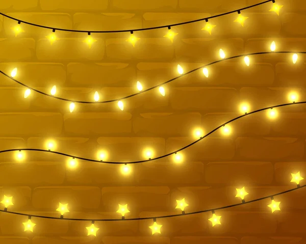 Gele verlichting, Kerstmis gloeiende bloemenslinger — Stockvector